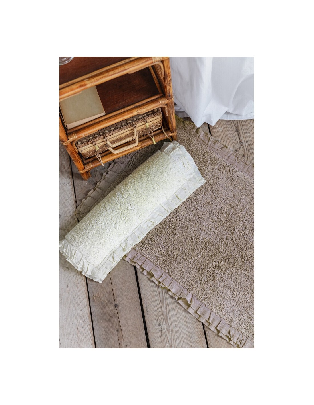 Tappeto rettangolare in cotone con rouches - 3 colori assortiti - 55x110 cm - Blanc Mariclo